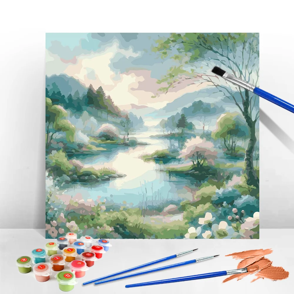 

Evershine Painting By Numbers River Landscape Heart Kits Drawing On Canvas Oil Painting Tree No Frame Picture Home Decor