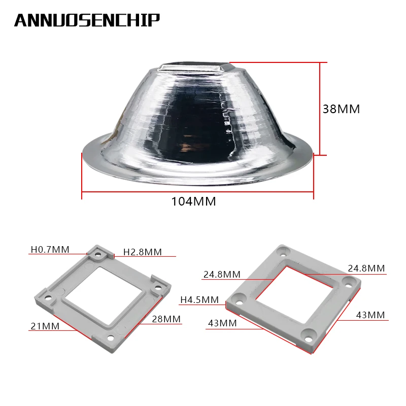 5pcs 104MM Diameter Aluminum Led Lamp Reflector Cup Bowl Case For 20W - 100W 25X25MM High Power Led Emitter Spotlight