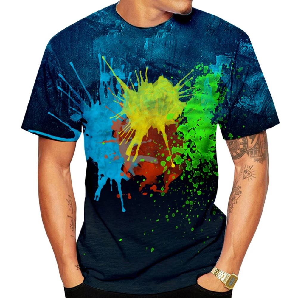 Paint Splatter Tie Dye T-shirt 3D Print Men Woman Oversized Hipster Rainbow Graffiti T Shirts Harajuku Streetwear Kids Tees Tops