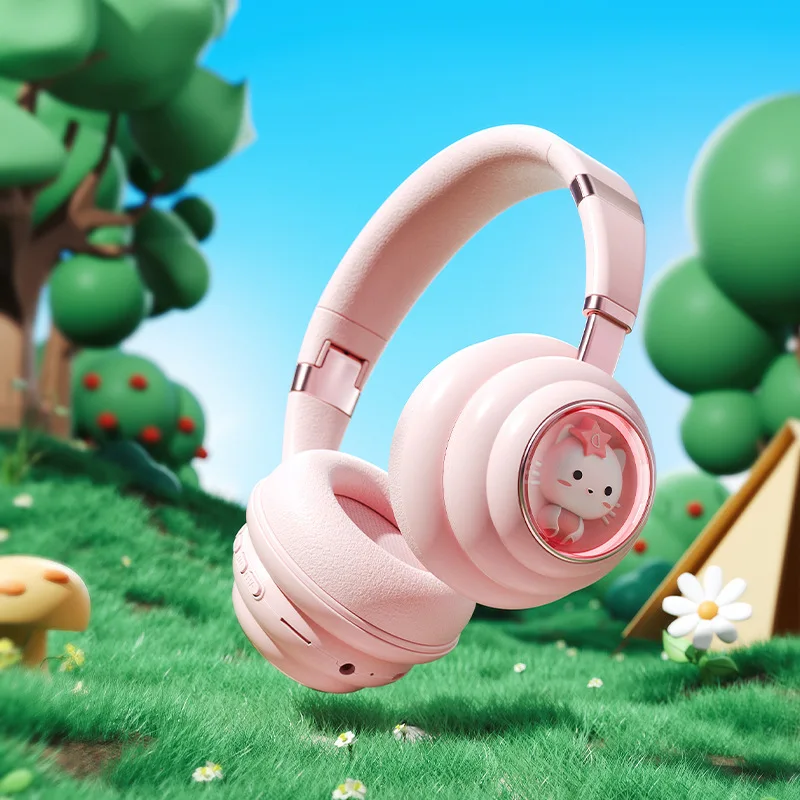 

Cartoon Cat Wireless Bluetooth Headphones LED Lighting Effect Supports Audio Cables and TF Cards Headset Girls' Earphones
