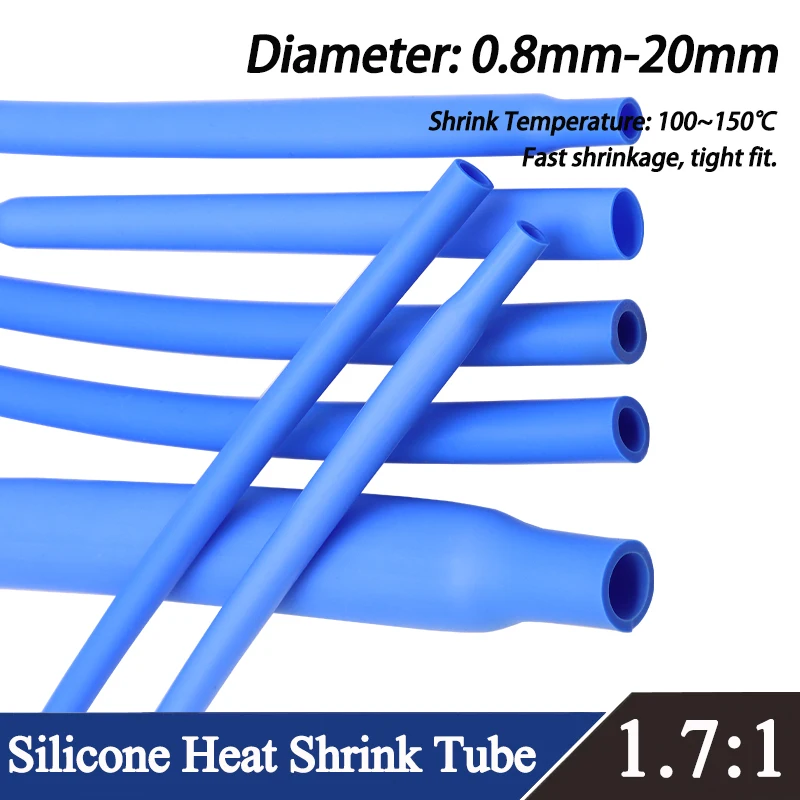 

1/3/5/10M Blue Silicone 0.8mm~20mm Heat Shrink Tube Insulated DIY Wire Protector Wrap Sheath Case Heat Shrinkable Cable Sleeve