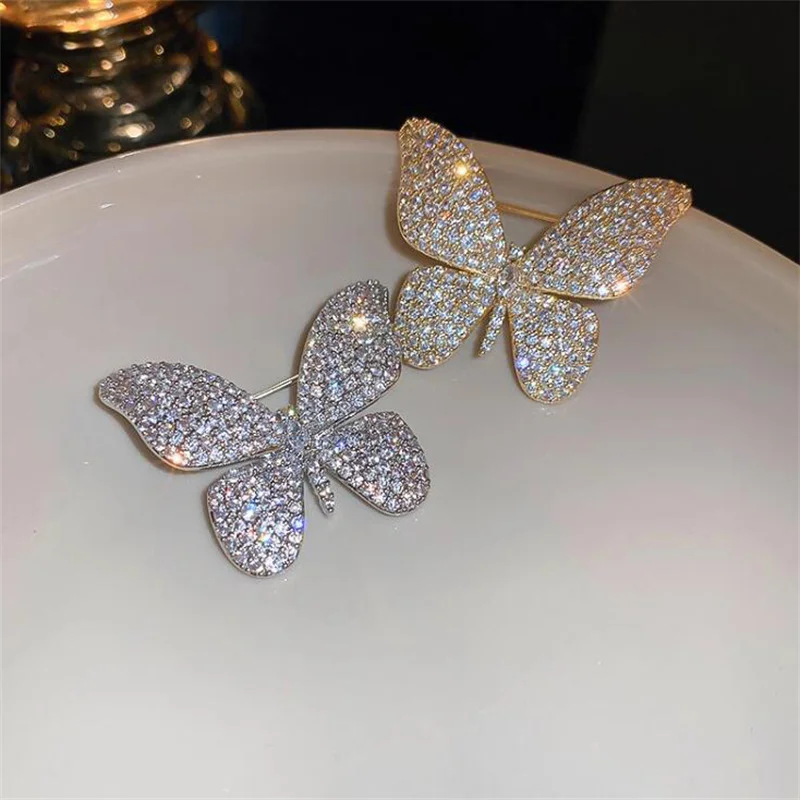 Exquisite Butterfly Rhinestone Butterfly Brooches Pins For Women Elegant Corsage Weddings Banquet Lapel Pins Clothing Jewelry