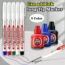 6pcs Long Tip Marker Can Add Ink Deep Hole Long Mouthed Pen Write White Black Ink Multipurpose Factory Positioning 0.7-1.0 Nib