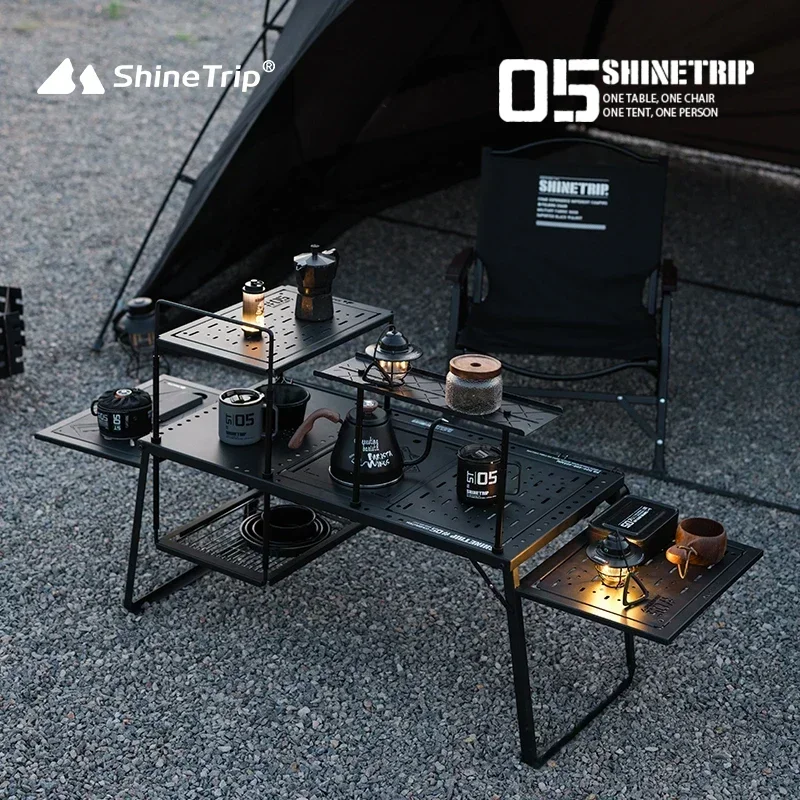 ShineTrip Outdoor Seria 05. Czarna mgła IGT Modułowy wolnostojący stół Przenośny stół Składany aluminiowy zestaw stołów kempingowych