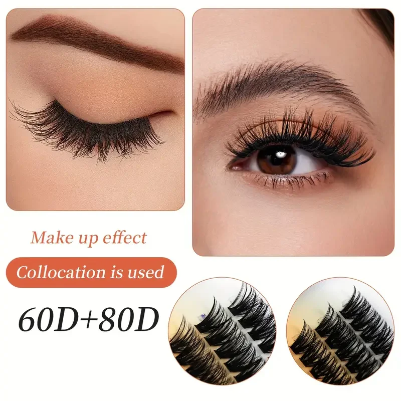 60D حزم رقيق رمش حجم رمش تمديد DIY 80D الفردية العنقودية جلدة عناقيد الرموش الطبيعية لاش الثعلب العين الذاتي مروحة