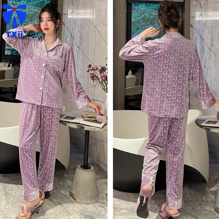 Autumn Thin Velvet Pajamas Women\'s New High-end Sense Solid Color Light Luxury Long-sleeved Trousers Home Clothes suit