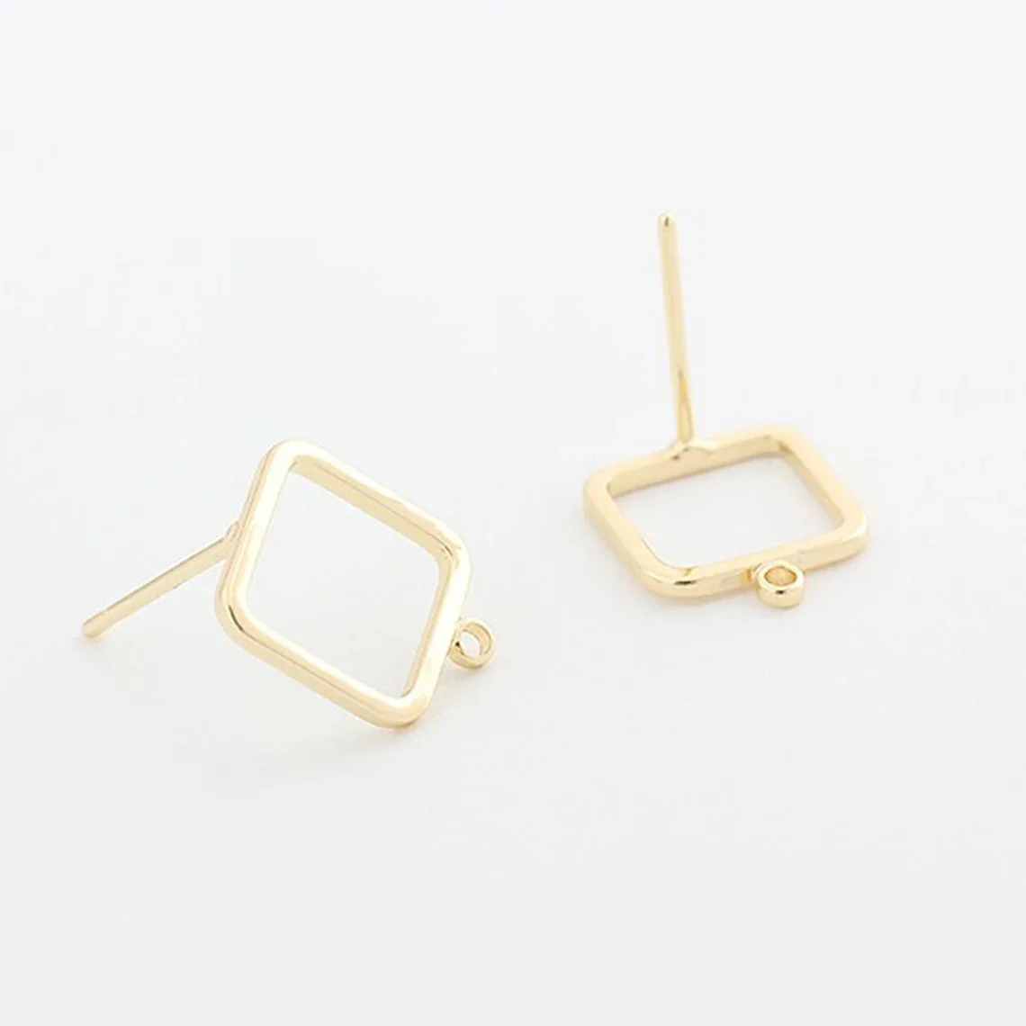 

18K Gold Plated Copper Square Earring Posts, Earring Stud,Round Ear Studs, Earring accessories