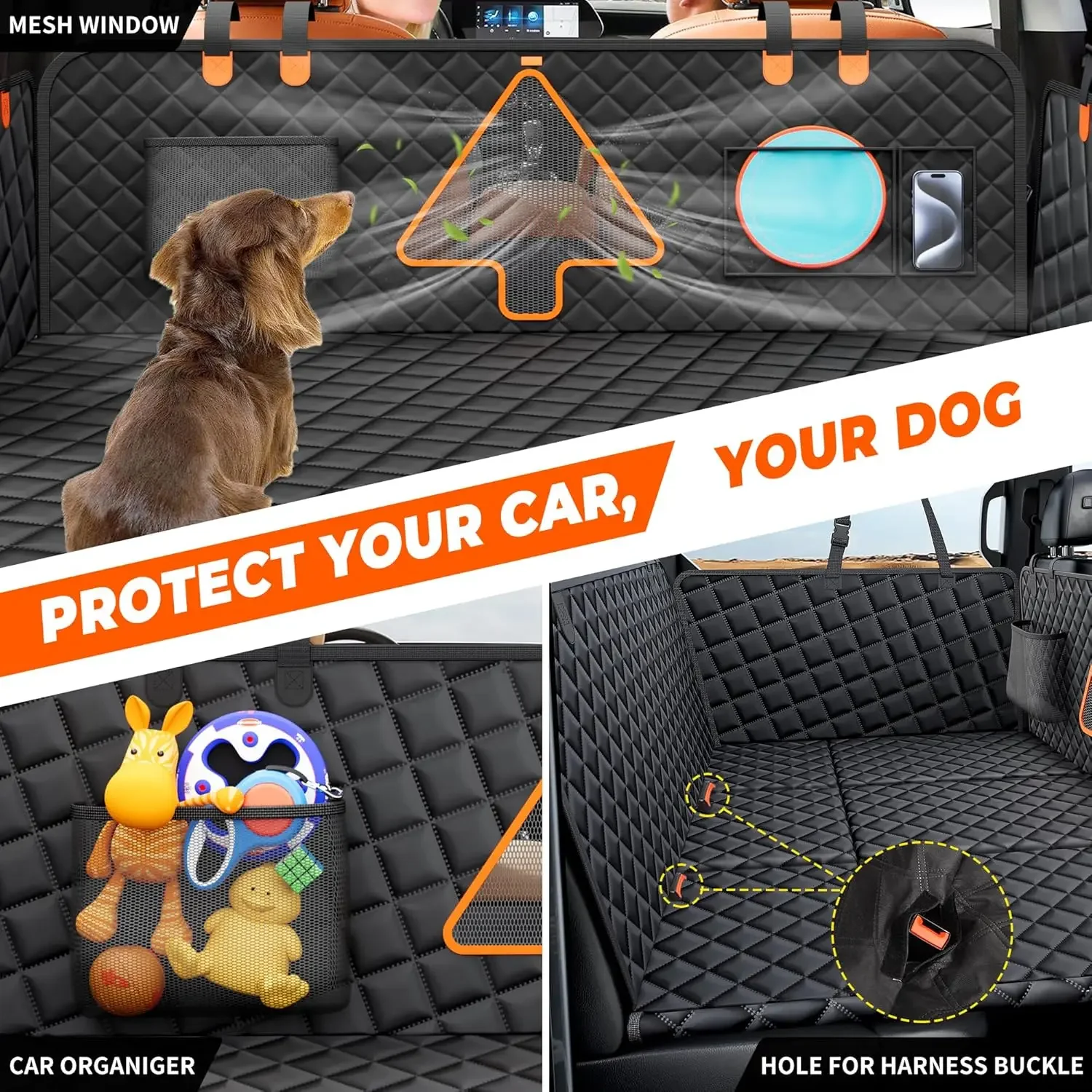 Funda para asiento trasero de camión para perros, hamaca grande para perros, extensor de camiones con 6 tableros plegables, asiento trasero de coche, cama de fondo duro para mascotas Wat