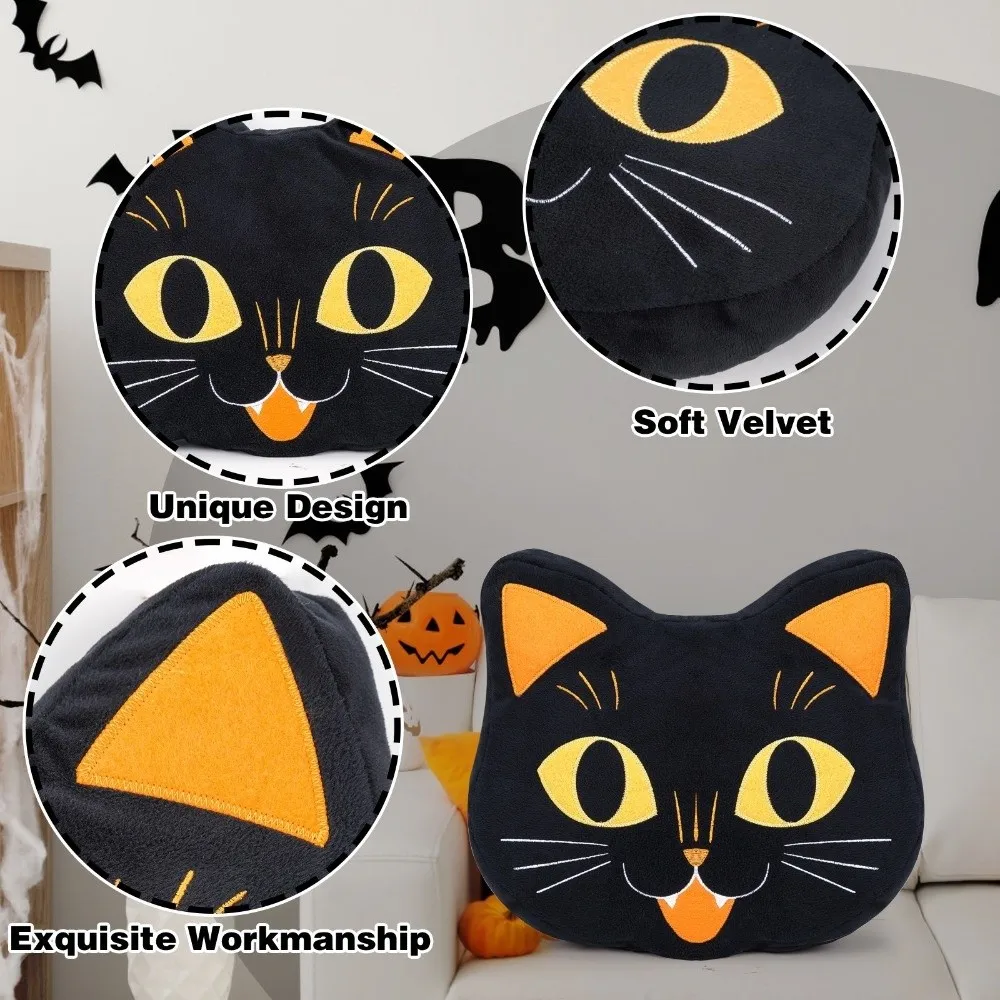Super Soft Halloween Black Cat Pillow Cartoon PP Cotton Filing Novelty Pumpkin Cushion Skin-friendly Ghost Shaped Throw Pillow