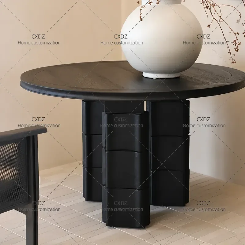 Medieval Style Solid Wood Round Dining Table Wabi Sabi Retro Light Luxury Art Piece for Home Living Room