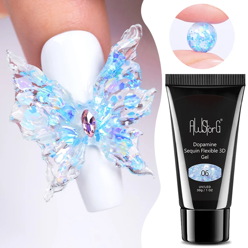 AWStorG 30g Shiny Solid Sequin Nail Extension Gel Nail Build Poly Acrylic Gel Uv Led Quick Extension Of Crystal Model Painless C