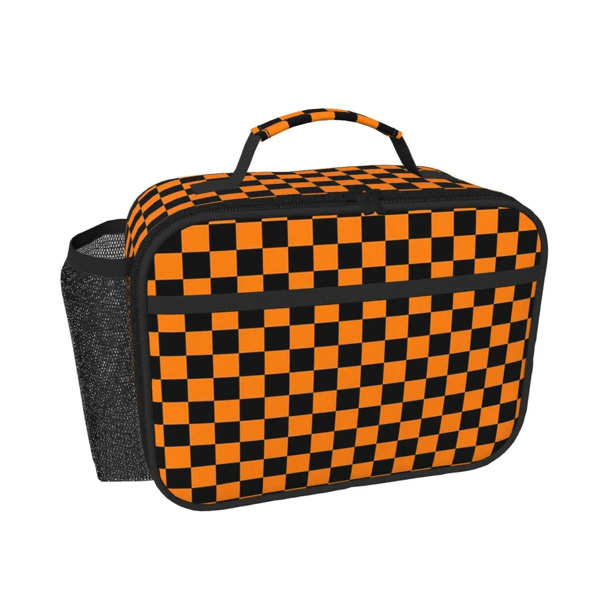 Checkered Black And Orange Checkerboard Insulated Lunch Bag for Women Children Portable Food Boxes Thermal Lunch Box Tote