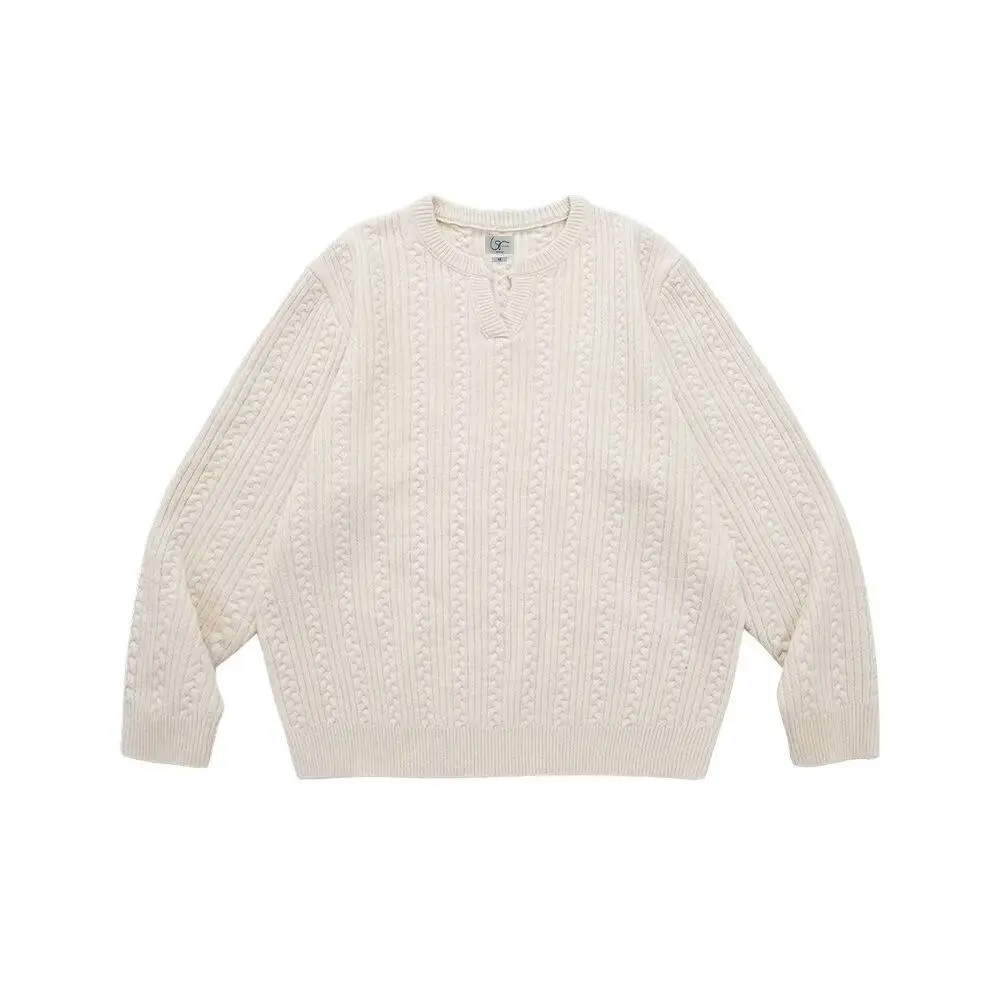 Suéter de Punto Casual Retro Americano con Cuello en V para Hombre, Color Puro, Ropa Exterior, Estilo Nuevo de Otoño Invierno...