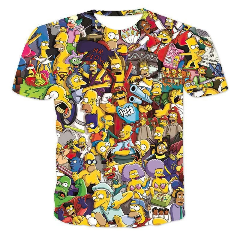 

Летняя футболка THE SIMPSONS с 3D цифровым принтом, мужская дышащая футболка с круглым вырезом и короткими рукавами