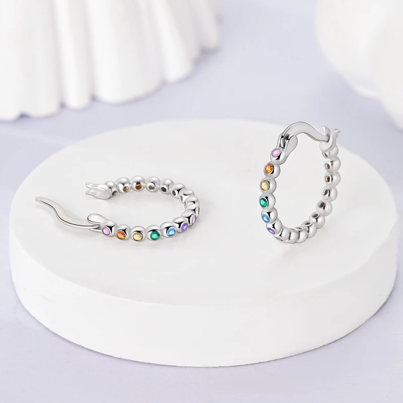 925 Sterling Silver Earrings Women Round Ball Colored Zirconia Hoop Earring For Anniversary Wedding Jewelry Gifts