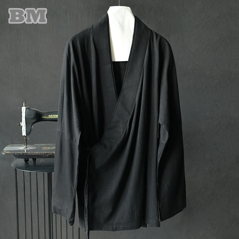 Chinese Traditional Clothes Plus Size Hanfu Plus Size Vintage Linen Cardigan Men Tai Chi Kung Fu Shirt Casual Long Sleeve Male