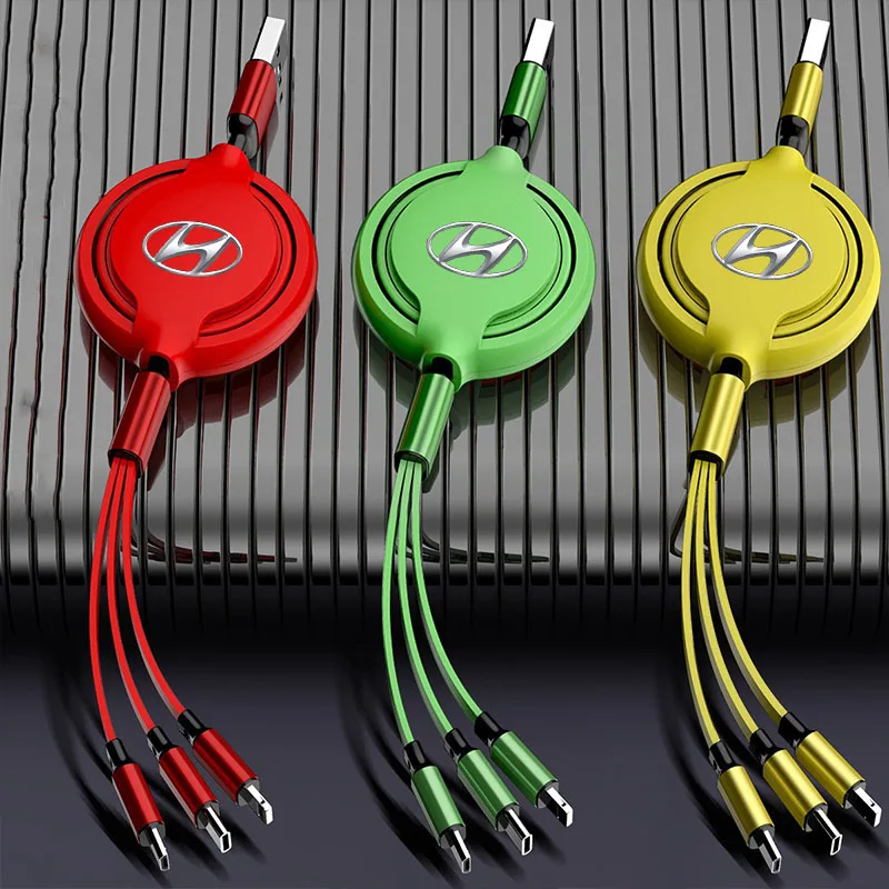 رأس شاحن سيارة 3 في 1 كابل بيانات شحن USB Type-C لشركة Hyundai NLINE I30 I20 مكان توكسون كونا IX35 I40 IX20 ملحقات السيارات #1