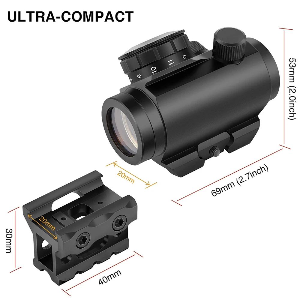 1x20 Red Dot Sight Tactical Rifle Scope 4 MOA Red Dot Sight Reflex Sight Optical Sight with 1 inch Riser Mount Airsoft Hunting