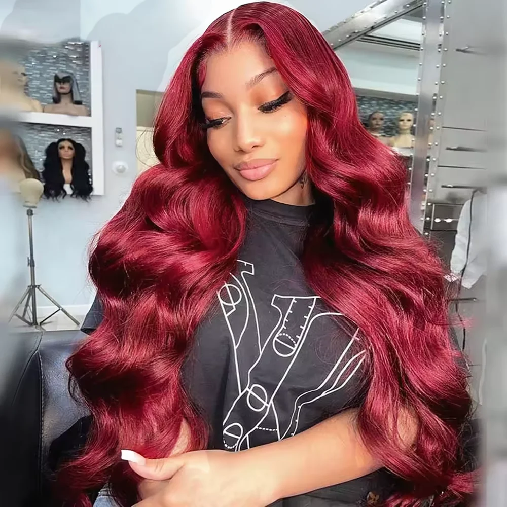 Burgundy Body Wave Lace Front Wig 99j Red HD Lace Frontal Wigs For Women Remy Brazilian Wigs Human Hair Preplucked 200 Density