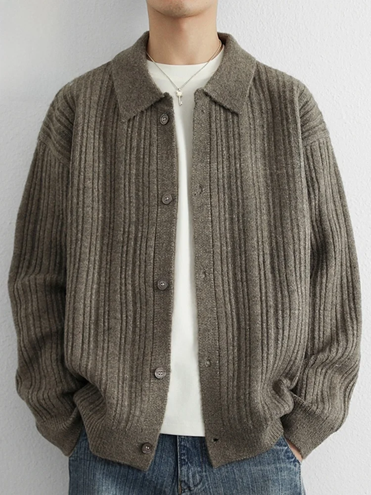 

Casual American Sle Striped Knitwear Cardigan Men's Spring 2026 Loose Fit Long Sve Button up Knitted Sweater