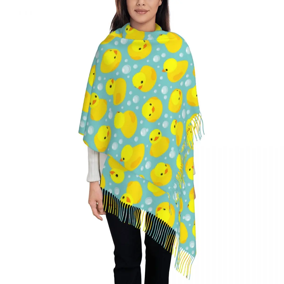 Cute Yellow Duck Bubbles Scarf for Women Winter Fall Pashmina Shawl Wrap Animal Long Shawl Scarf for Evening Dress