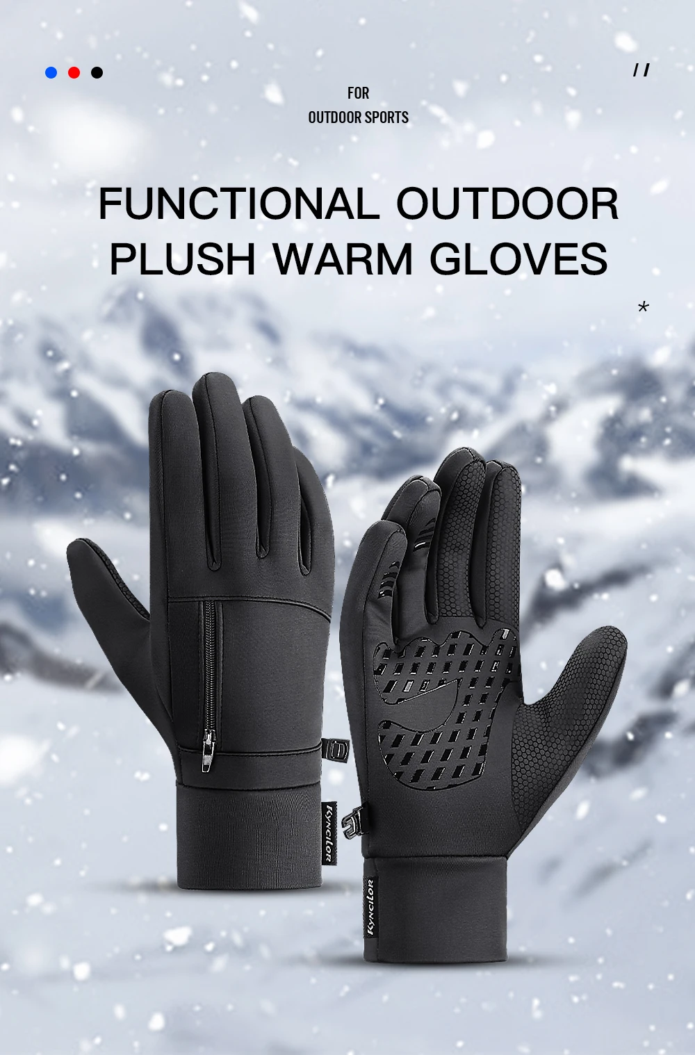 1 Pairs Winter Gloves Mens Touchscreen Non-Slip Unisex Waterproof Windproof Warm Cycling Cold Gloves Fashion Zipper Sports Glove
