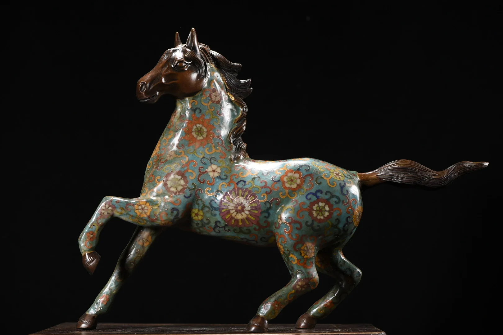 Collection Old Bronze Cloisonne Enamel Flower Texture Zodiac Horse Statue galloping horse immediate success upon arrival