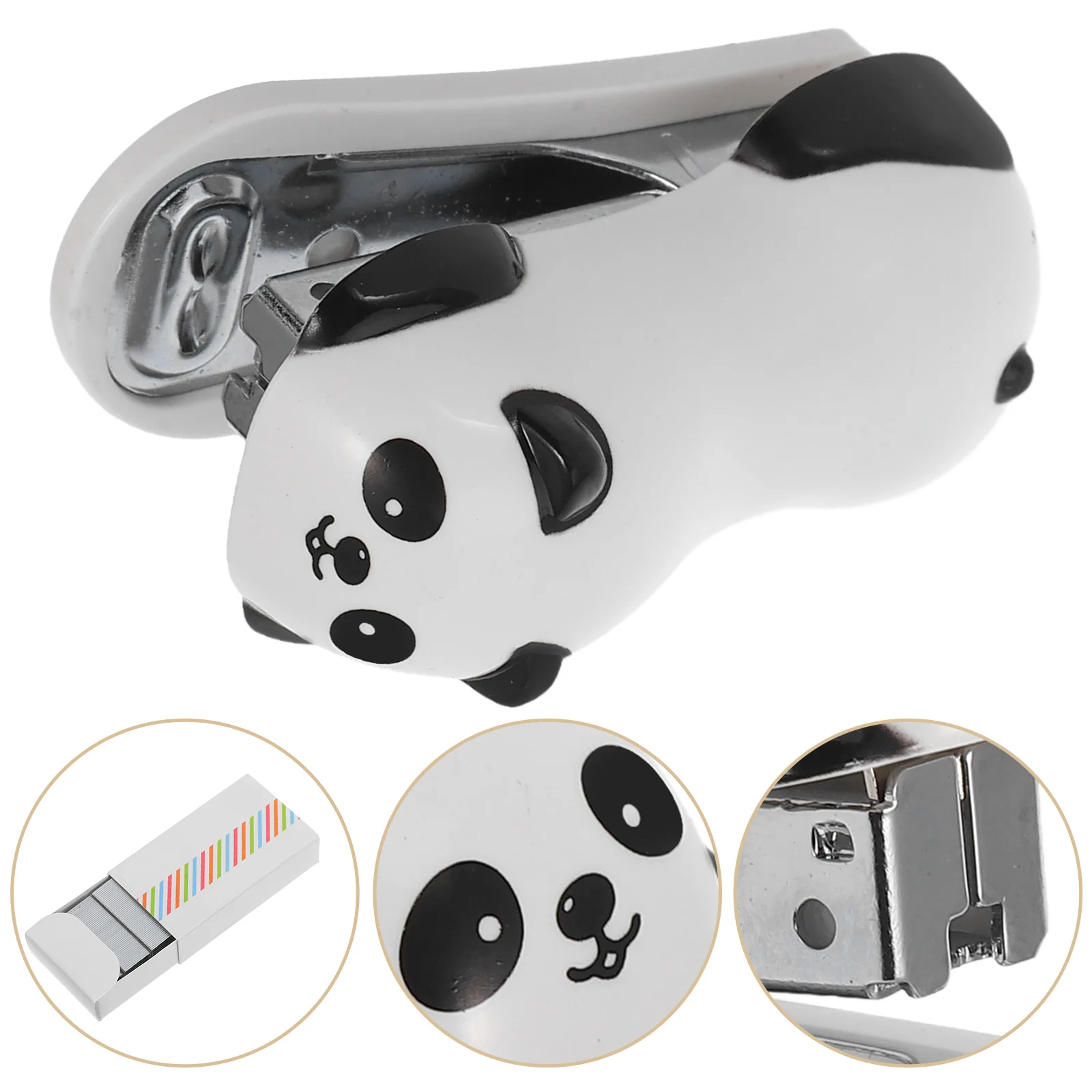 Panda Mini Desktop Lucu Plastik Logam Stapler Tangan Kantor Rumah Sekolah Alat Tulis Meja Hadiah Baru Ringan Kompak Mudah Digunakan