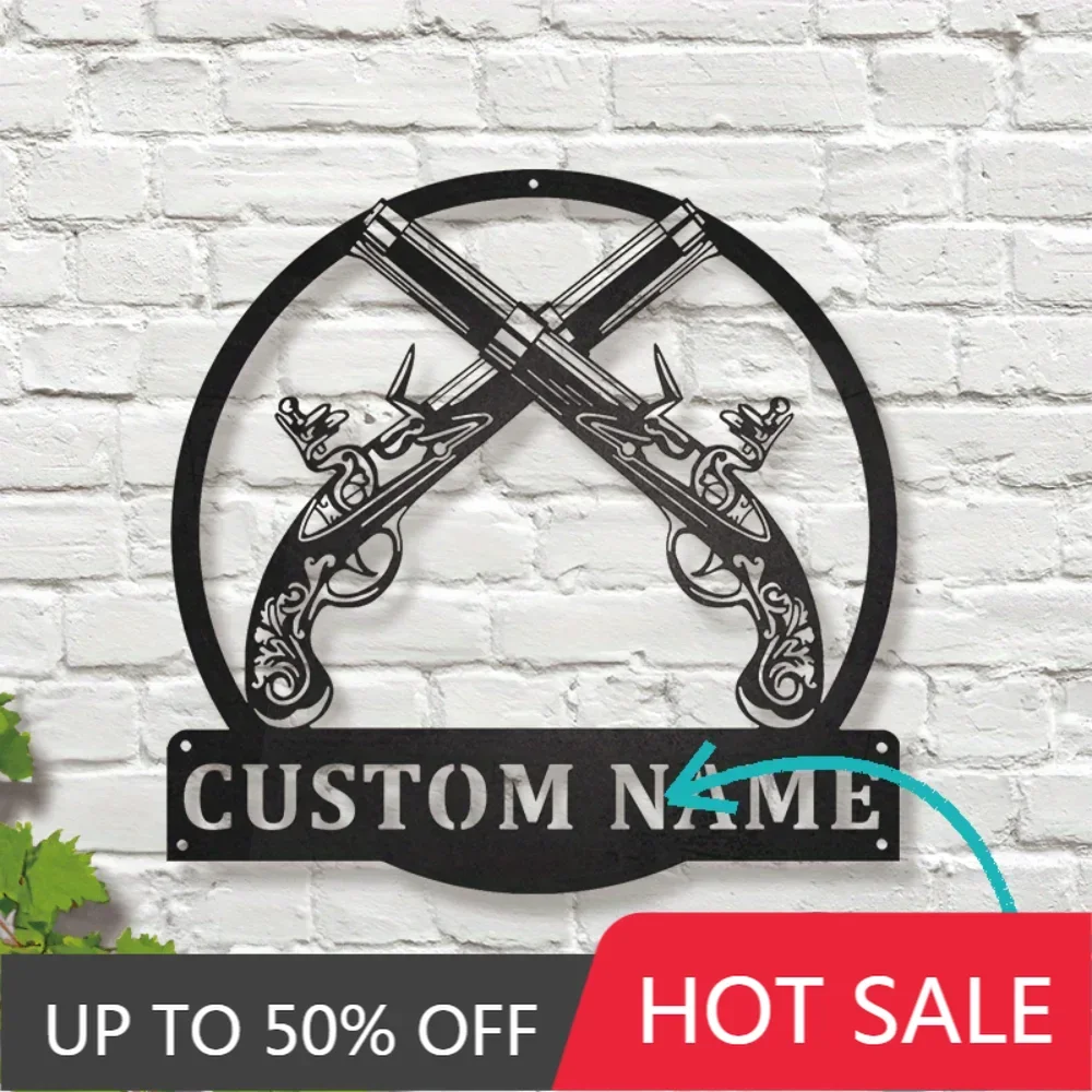 Iron Art Decorative Painting Exclusive Custom Vintage Musket Metal Wall Art with Personalized Antique Firearm Nameplate for A Ch