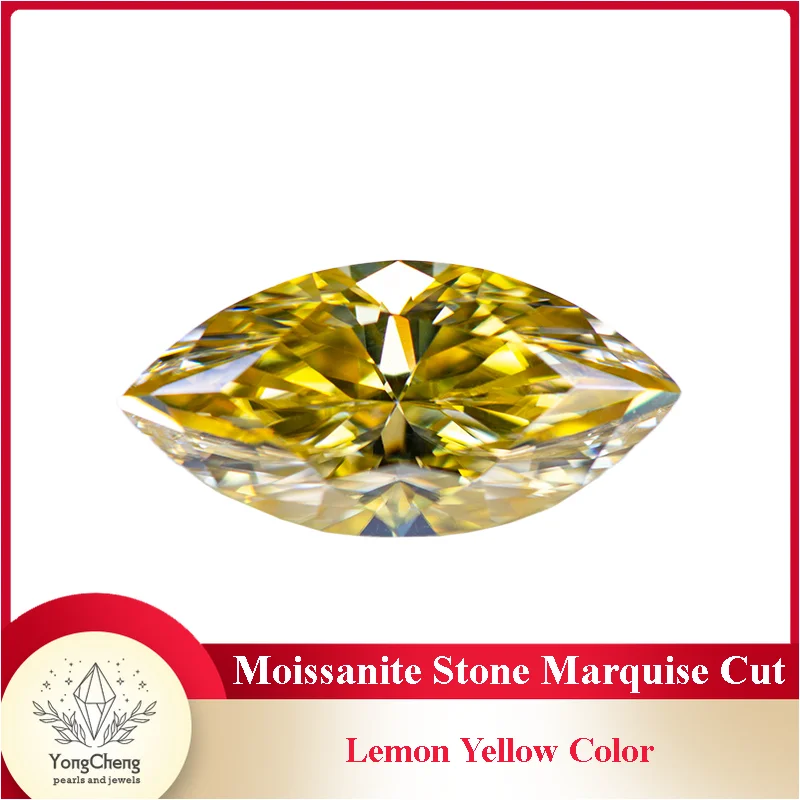 Moissanite Stone Gemstone Marquise Cut Lemon Yellow Color Lab Grown Diamond Charms Woman Jewelry Making with GRA Certificate