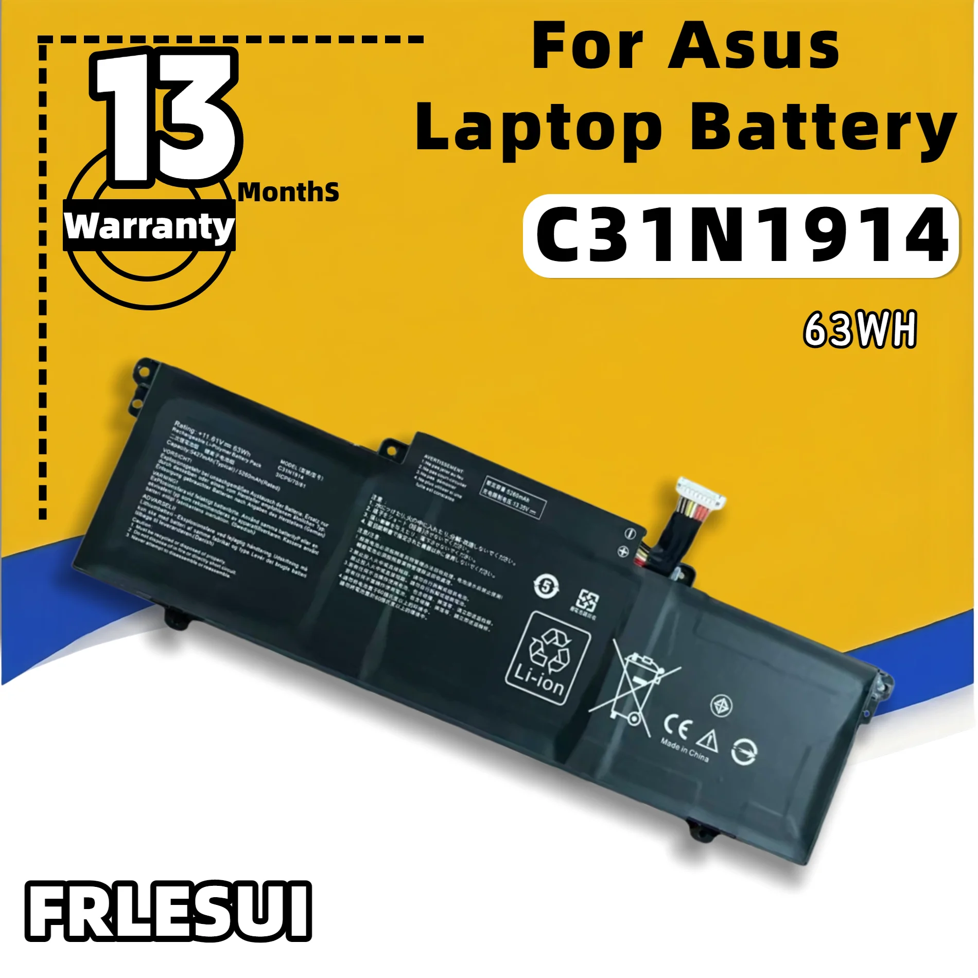 FRLESUI C31N1914 Replacement Notebook Laptop Battery 63Wh For Asus ZenBook14 ExpertBook B5 Flip UX435EA 0B200‑0373000 Li‑Polymer