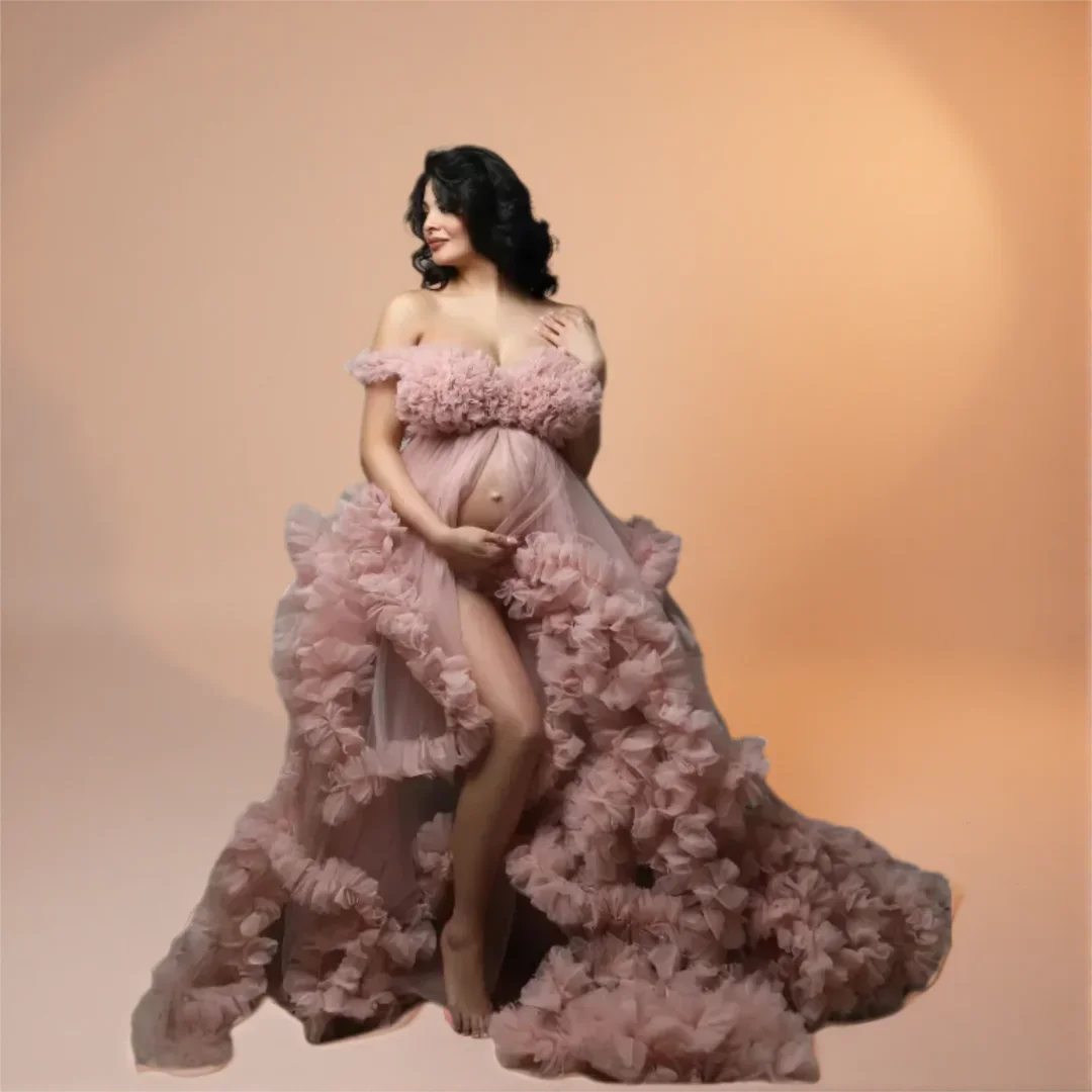 

Prom Dresses Tiered Ruffles Maternity Photoshoot Dress Customized Off the Shoulder vestido de novia