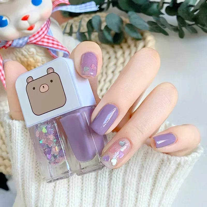 Esmalte à base de água para descascar, sem luz, seco, dois tons, brilhante, glitter, gelo de verão através de gel