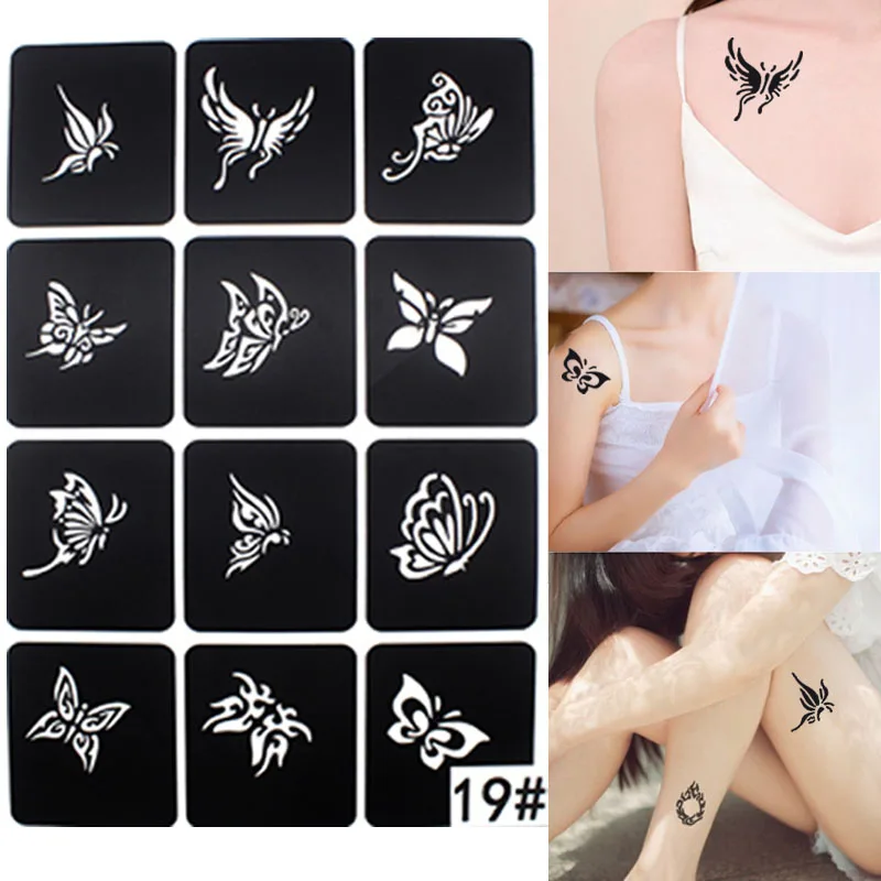 169Pcs/5 Sheets Small Airbrush Tattoo Stencils For Women Kids Painting Template Henna Glitter Tattoo Stencil For Wedding Party