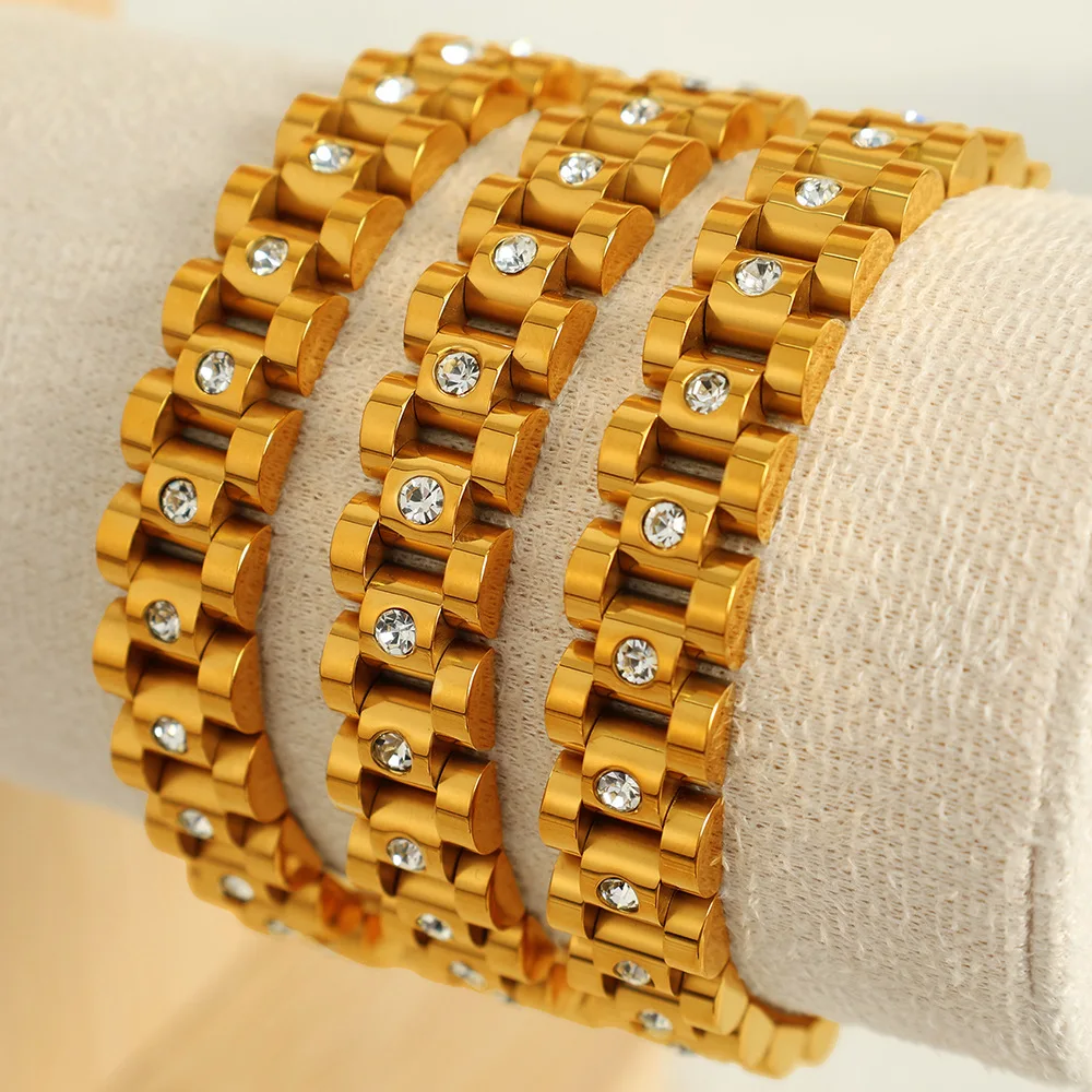 

Light Luxury White Diamond Titanium Steel Watch Chain Plated 18k Premium Ins Bracelet Hipster Jewelry Metal Versatile Bracelet