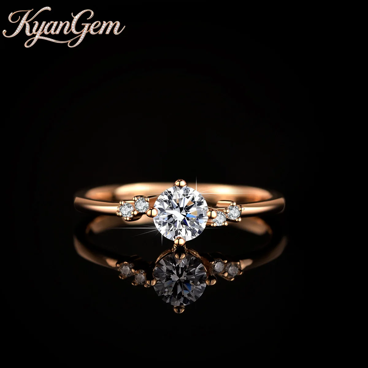 

KyanGem 18K Gold Elegant Moissanite Ring Women's 50-point Ring Champagne Gold Princess Crown Ins Ring Charm Fine Jewelry Gift