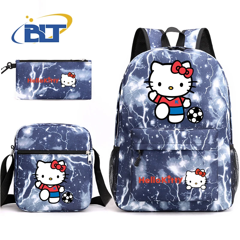 MINISO HeIIoKitty conjunto de bolsa escolar estampada para estudantes, estojo de lápis infantil, bolsa de ombro, mochila, conjunto de três peças