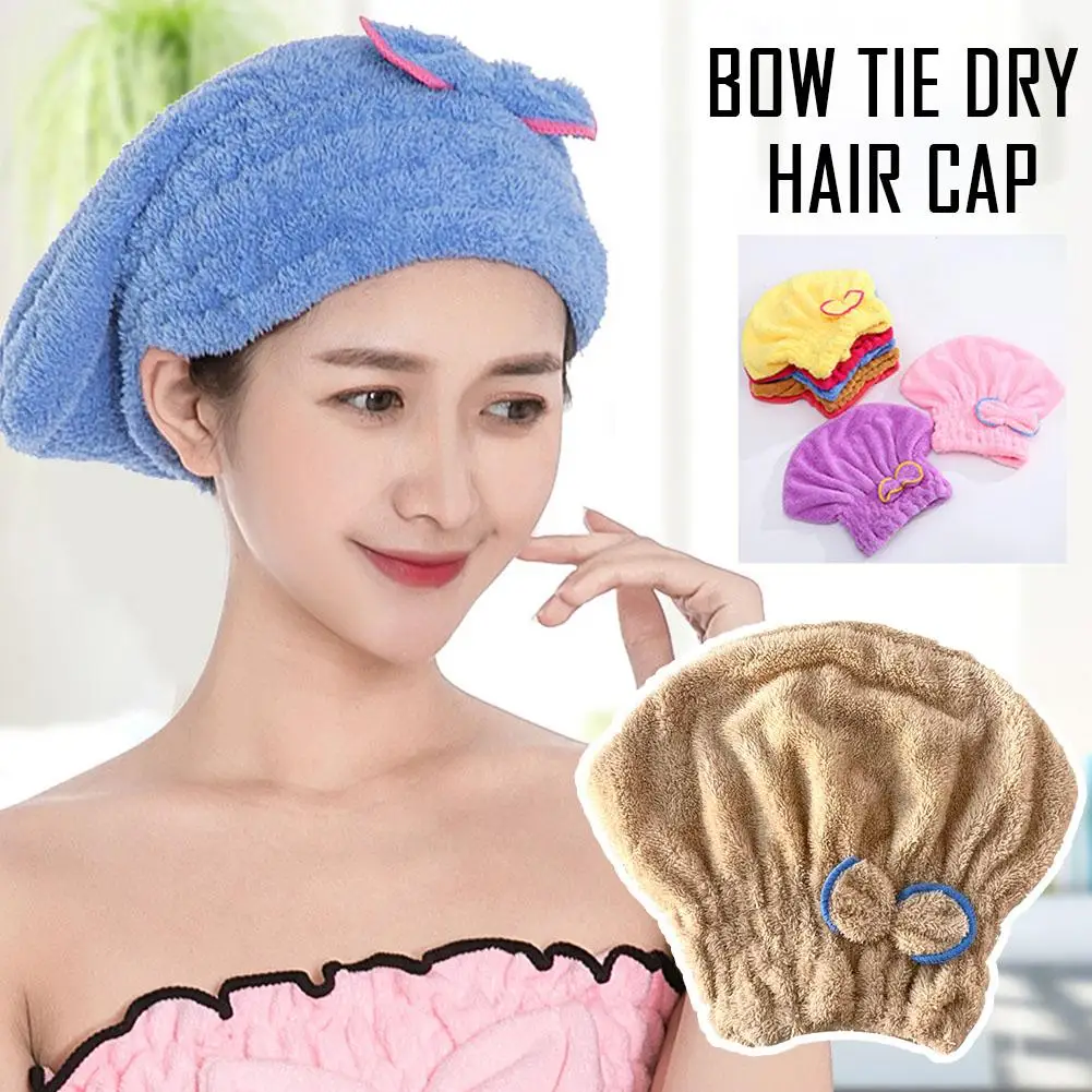 Women Hair Drying Hat Quick-dry Hair Towel Cap Hat Towel Solid Microfiber Dry Hat Hair Super Cap Absorption Turban Bath Cap P6v4