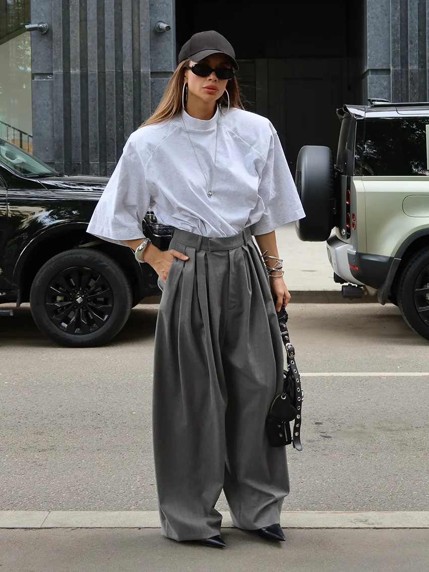 Casual Women's Trousers Autumn Winter Loose Fashionable Solid Color Versatile Clothes High Waist Pocket Wide Leg Trousers