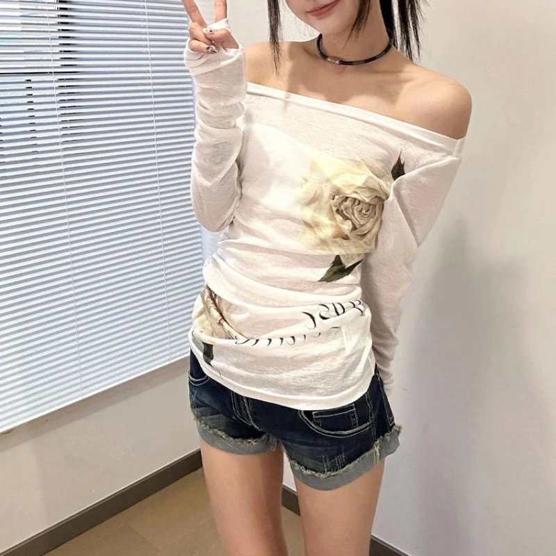 

Perspective Thin Printing Y2K Pullovers Top Summer New Trend Long Sleeve Youth Slim Sexy T Shirts Fashion Casual Women Clothing