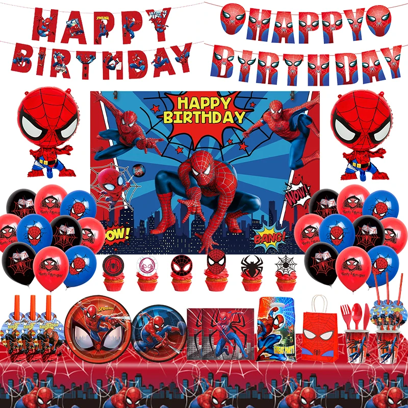 Spiderman Birthday Decoration Kids Balloons Red Spiderman Tableware Tablecloth Backdrop Paper Cups Plates Baby Party Supplies