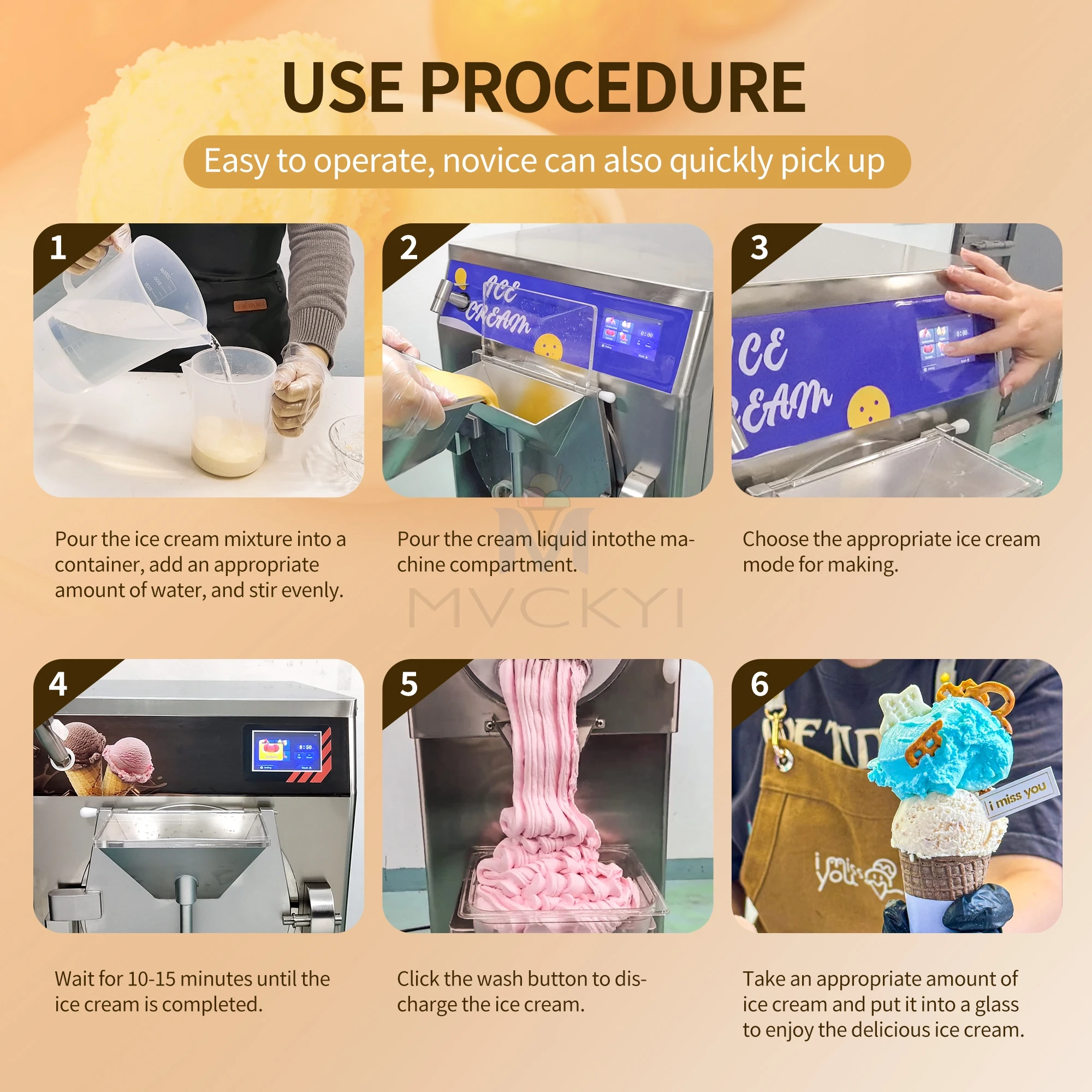 Mvckyi 5 in 1 60L/H Commercial Hard Ice Cream Machine Batch Freezer Italian Ice Sorbet Slush Machine Gelato Making Machine