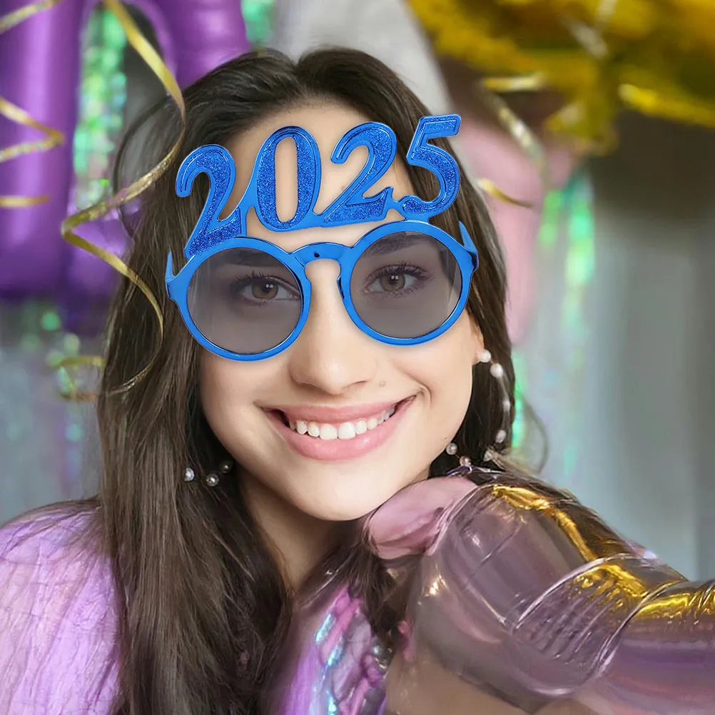 4Pcs New Year Eyewear 2025 Electroplated Round Frame Fun Number Design Party Favor Graduation Photo Props New Year Eve