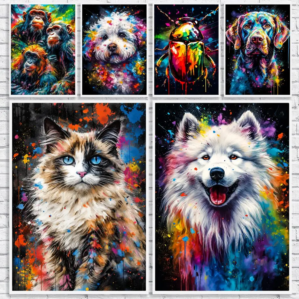Splash Animal  Art Painting Calligraphy High-Quality Canvas Wall Mural Crease-Free for Living Room Bedroom Interiors