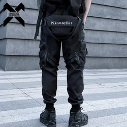 Hip Hop Tactical Cargo Pants Men Multi Pocket Ribbon Design Joggers Trousers 2023 Spring Functional Elastic Waist Pant