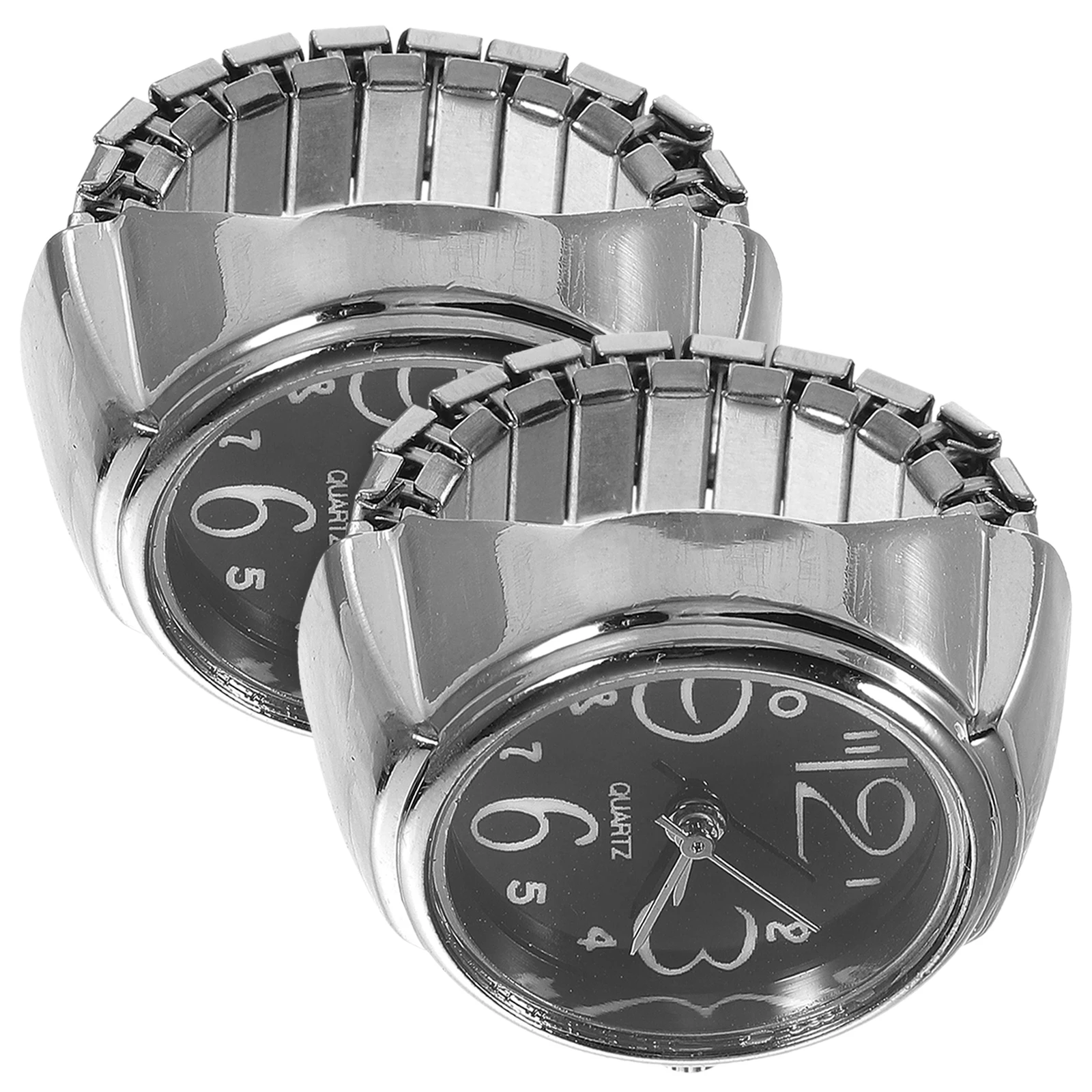 

2pcs Ring Watches For Women Men Mini Finger Wear Quartz Time Display Accessories Big Numbers Clear Unique Creative Gift Kids