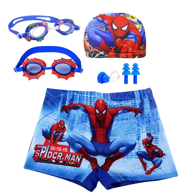 Cartoon Spiderman Kids Swimwear Pants Cap Set Anime Spider-man Children Swimsuit Shorts Baby Boys Swimming Trunks Glasses Gift