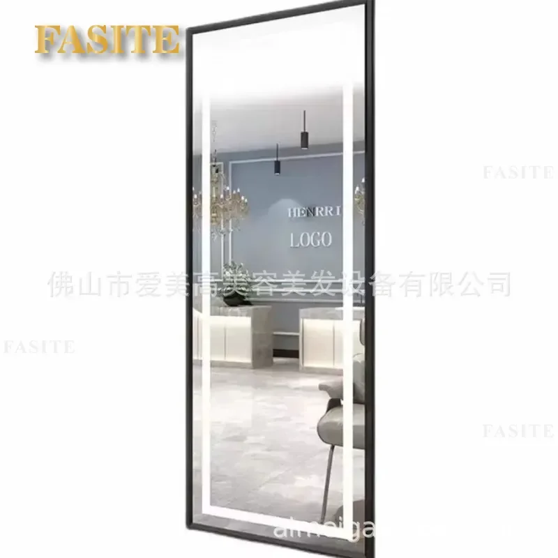 For Hair Full Body Floor Mirror with Lamp Barber Shop Perm Dyeing Cutting Table Simple Style