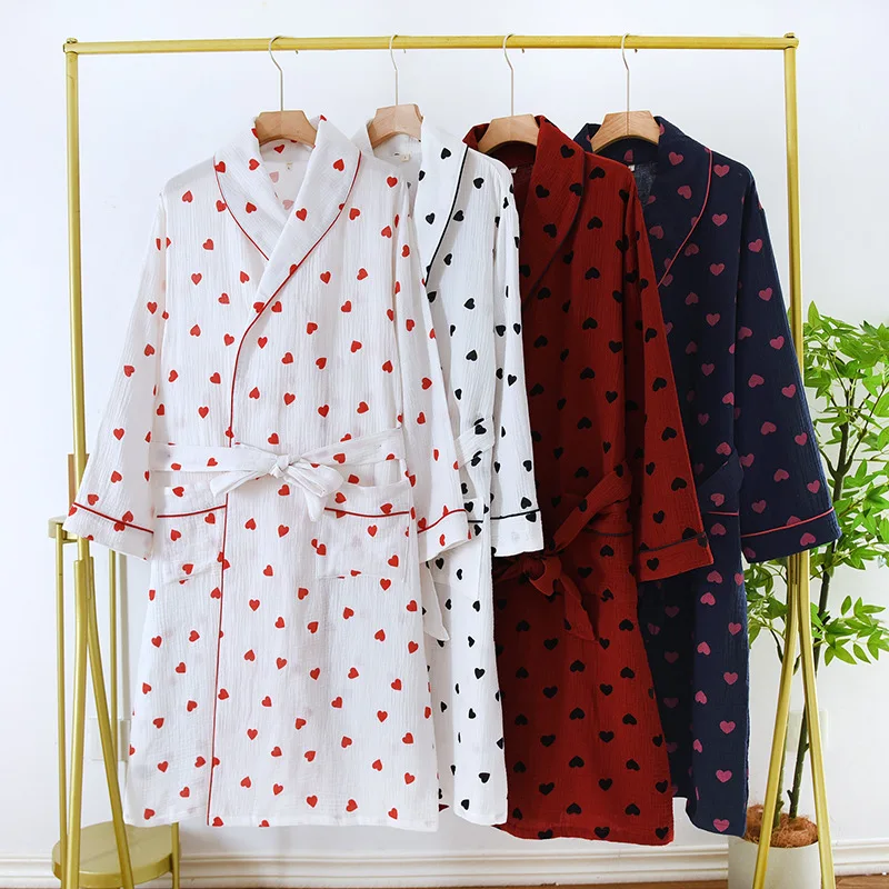 

Female Sleepwear Home Clothes Pure Cotton Nightdress Pajamas Men's And Women's Cotton Double-Layer Gauze Spring Autumn Pajamas