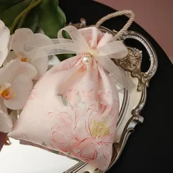 10pcs Candy Bag Chinese Satin Fabric Drawstring Gift Packing Bag Wedding Birthday Handheld Bag Portable Gift Candy Jewelry Bag